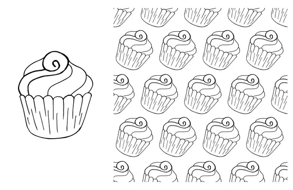 Kleurset Van Element Naadloos Patroon Ideaal Voor Kinderkleding Cupcake Muffin — Stockvector