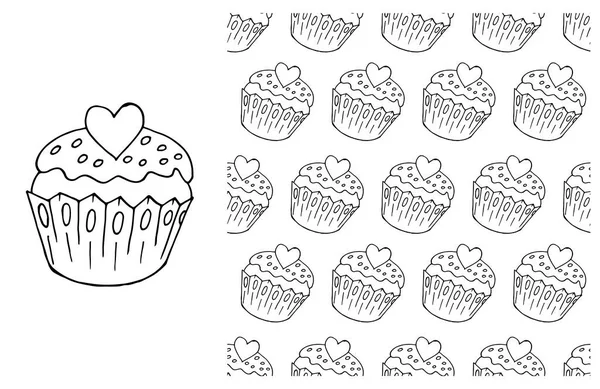 Muffin Färben Set Aus Element Und Nahtlosem Muster Ideal Für — Stockvektor