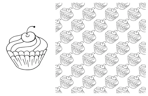Muffin Para Colorear Conjunto Elemento Patrón Sin Costura Ideal Para — Archivo Imágenes Vectoriales