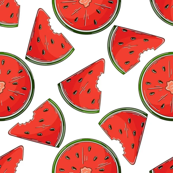 Watermelons Seamless Pattern Kitchen Restaurant Shop Illustration Hand Draw Style — Vector de stock