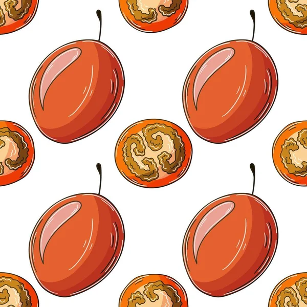 Seamless Pattern Tropical Fruits Illustration Hand Draw Style Tamarillo Can — ストックベクタ