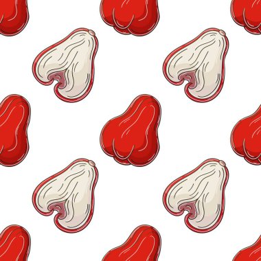 Seamless pattern with fruits. Illustration in hand draw style. Rose apple, Chom-poo