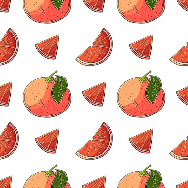 Seamless Pattern Tropical Fruits Illustration Hand Draw Style Grapefruit Red — Vector de stock