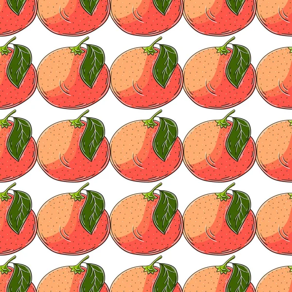 Seamless Pattern Tropical Fruits Illustration Hand Draw Style Grapefruit Red — Vetor de Stock
