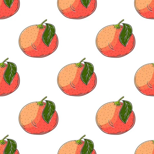 Seamless Pattern Tropical Fruits Grapefruit Red Orange Illustration Hand Draw — Διανυσματικό Αρχείο