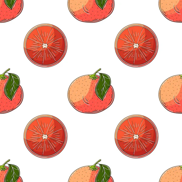 Seamless Pattern Tropical Fruits Grapefruit Red Orange Illustration Hand Draw — Vector de stock