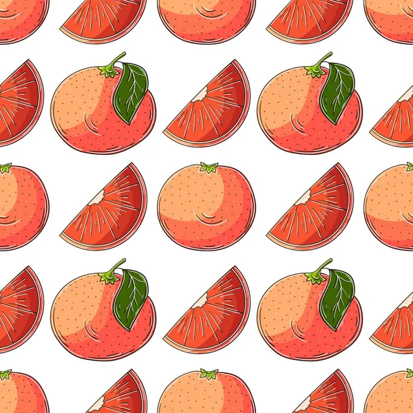 Seamless Pattern Tropical Fruits Grapefruit Red Orange Illustration Hand Draw — Vector de stock