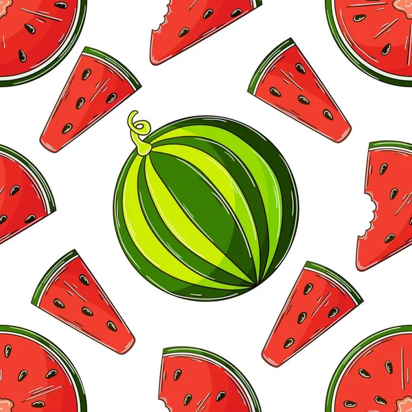 Seamless Pattern Kitchen Restaurant Shop Watermelons Illustration Hand Draw Style — стоковый вектор