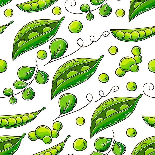 Seamless Pattern Kitchen Restaurant Shop Peas Illustration Hand Draw Style — Stock Vector