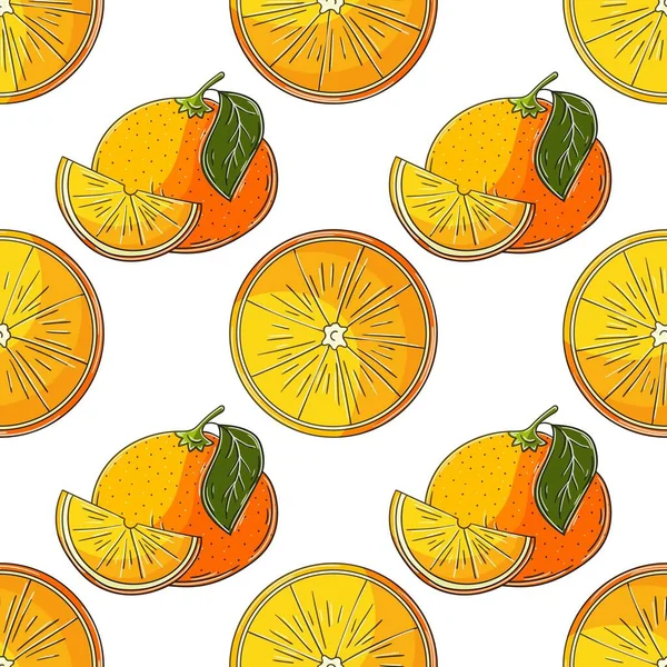 Seamless Pattern Kitchen Restaurant Shop Oranges Illustration Hand Draw Style — ストックベクタ