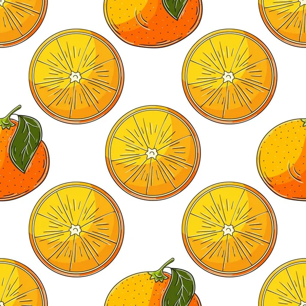 Seamless Pattern Kitchen Restaurant Shop Oranges Illustration Hand Draw Style — ストックベクタ