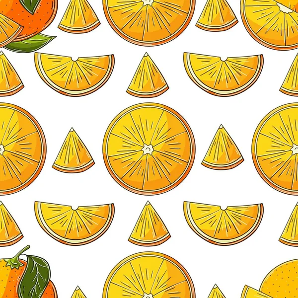 Seamless Pattern Kitchen Restaurant Shop Oranges Illustration Hand Draw Style — ストックベクタ