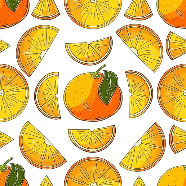 Seamless Pattern Kitchen Restaurant Shop Oranges Illustration Hand Draw Style — Vector de stock