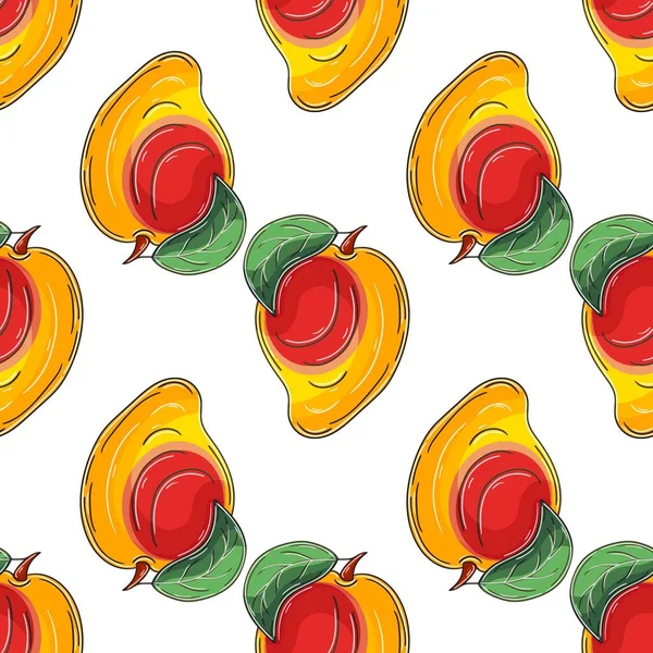 Naadloos Patroon Voor Keuken Restaurant Winkel Illustratie Handtekenstijl Een Mango — Stockvector