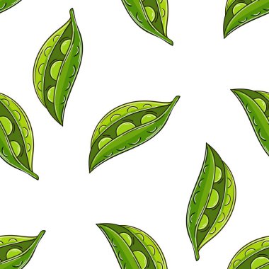Peas. Seamless pattern for kitchen, restaurant or shop. Illustration in hand draw style. Can be used for fabric, packaging, wrapping paper and etc