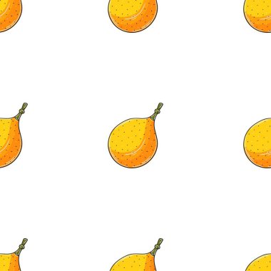 Kumkuat. Tropikal meyveli kusursuz desen. Elde çizim stili. Kumaş, ambalaj, ambalaj vs. için kullanılabilir