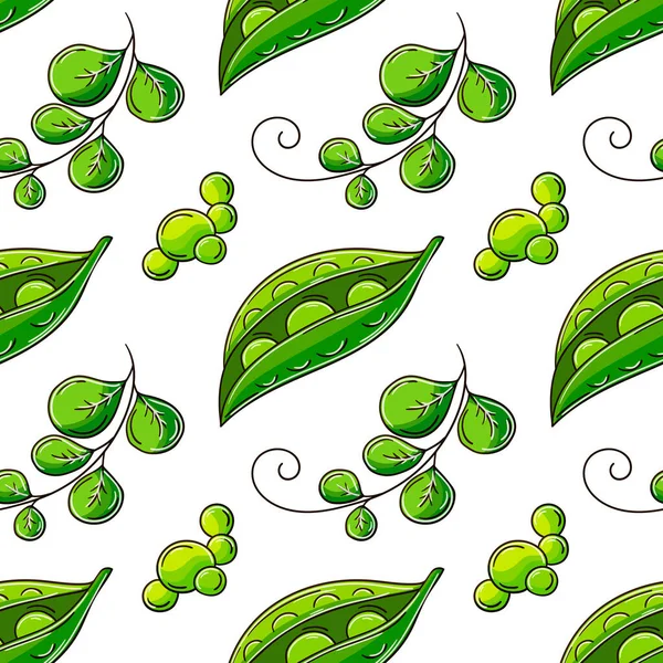 Peas Seamless Pattern Kitchen Restaurant Shop Illustration Hand Draw Style — 图库矢量图片