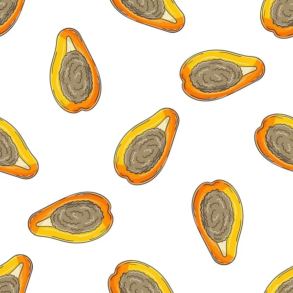 Papaya Melon Tree Seamless Pattern Kitchen Restaurant Shop Illustration Hand — ストックベクタ