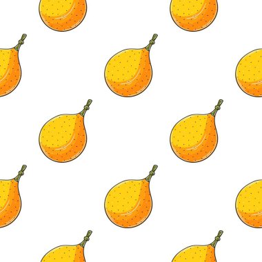Kumkuat. Tropikal meyveli kusursuz desen. Elde çizim stili. Kumaş ve benzeri şeyler için kullanılabilir.