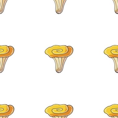 Orman mantarlarıyla kusursuz desen. Elde çizim stili. Chanterelle 'ler. Sonbahar dürtüleri. Kumaş, ambalaj, ambalaj kağıdı vs. için kullanılabilir