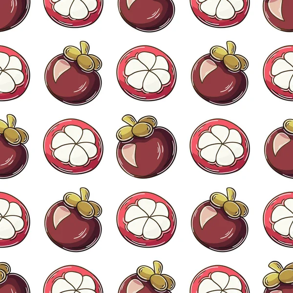 Illustration Hand Draw Style Mangosteen Seamless Pattern Tropical Fruits Can — Stockvektor