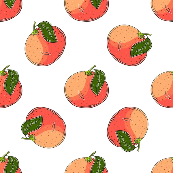 Ilustracja Stylu Rysowania Ręki Grejpfrut Czerwona Pomarańcza Płynny Wzór Owoców — Wektor stockowy