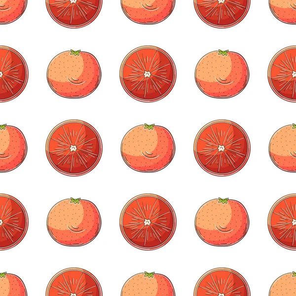 Ilustración Estilo Dibujo Mano Pomelo Naranja Roja Patrón Sin Costura — Vector de stock