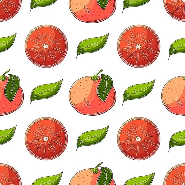 Grapefruit Red Orange Seamless Pattern Tropical Fruits Illustration Hand Draw — ストックベクタ