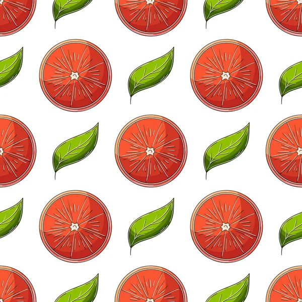 Grapefruit Red Orange Seamless Pattern Tropical Fruits Illustration Hand Draw — Vector de stock