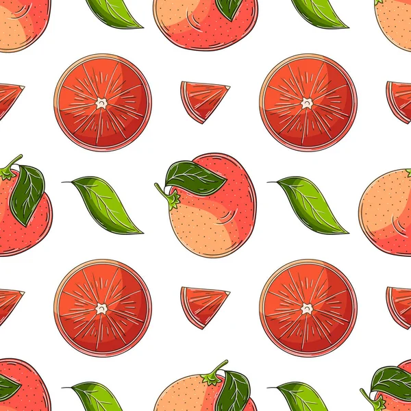 Grapefruit Red Orange Seamless Pattern Tropical Fruits Illustration Hand Draw — ストックベクタ