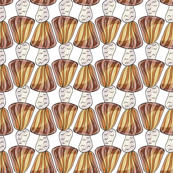 Striped Fairy Mushroom Illustration Hand Draw Style Seamless Pattern Kitchen — 图库矢量图片