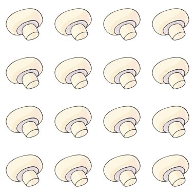 Orman mantarlarıyla kusursuz desen. Elde çizim stili. Şampiyon. Sonbahar dürtüleri. Kumaş, ambalaj, ambalaj vs. için kullanılabilir
