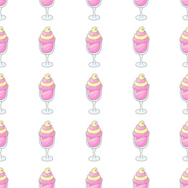 Summer. Raspberry milkshakes seamless pattern. Cute pattern with cold dessert. Print for cloth design, textile, fabric