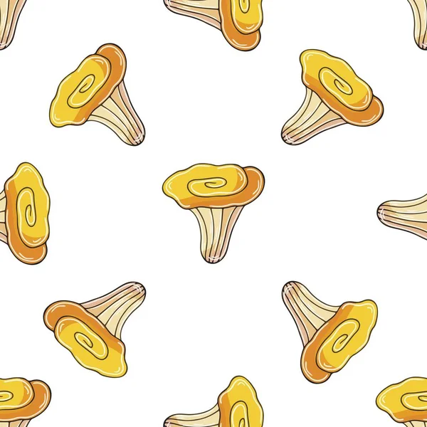 Seamless Pattern Forest Mushrooms Chanterelles Illustration Hand Draw Style Autumn — ストックベクタ