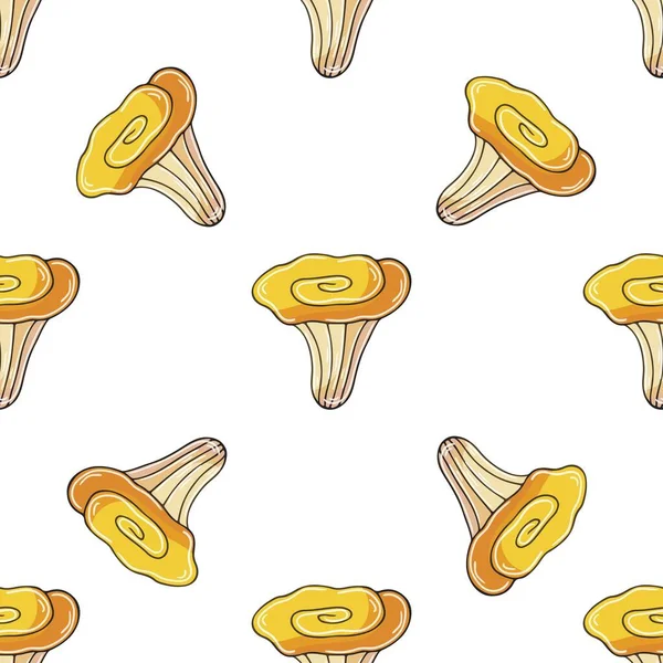 Seamless Pattern Forest Mushrooms Chanterelles Illustration Hand Draw Style Autumn — Vettoriale Stock