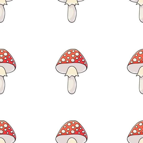 Amanitas Seamless Pattern Forest Mushrooms Amanitas Illustration Hand Draw Style — 스톡 벡터