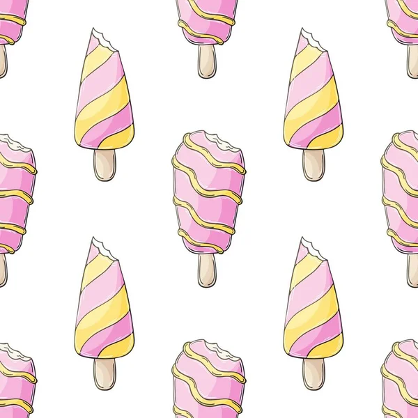 Summer Pink Ice Cream Seamless Pattern Wonderful Bright Pattern Cold — 图库矢量图片