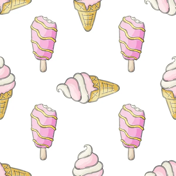 Саммер Розовое Мороженое Бесшовный Узор Прекрасный Узор Холодным Десертом Печать — стоковый вектор
