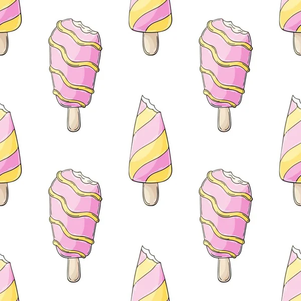 Summer Pink Ice Cream Seamless Pattern Wonderful Bright Pattern Cold — Stockvektor