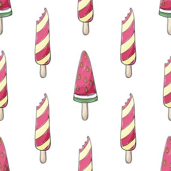 Summer Pink Ice Cream Seamless Pattern Wonderful Bright Pattern Sweet — Stockvektor