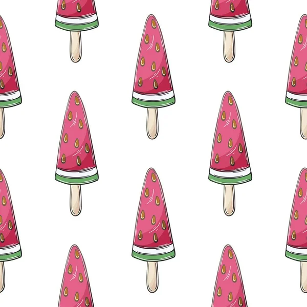 Summer Pink Ice Cream Seamless Pattern Wonderful Bright Pattern Sweet —  Vetores de Stock