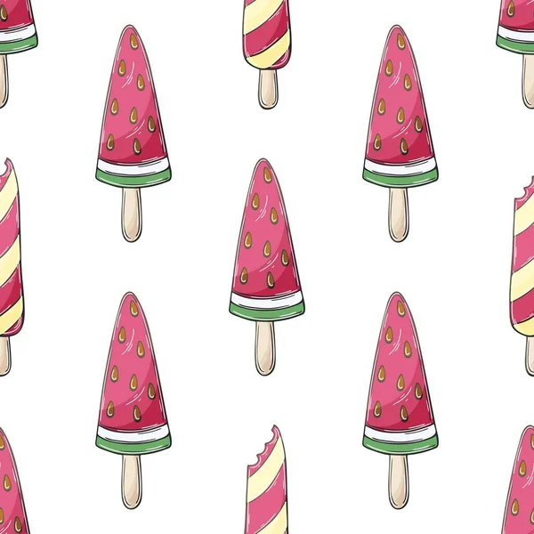 Summer Pink Ice Cream Seamless Pattern Wonderful Bright Pattern Sweet — Stockvektor