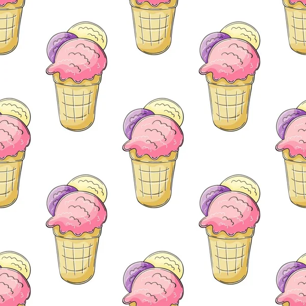 Summer Pink Ice Cream Seamless Pattern Wonderful Pattern Cold Dessert — Archivo Imágenes Vectoriales