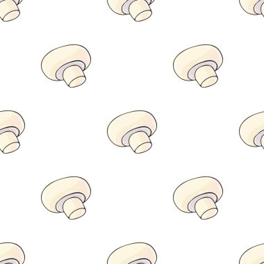 Orman mantarlarıyla kusursuz desen. Elde çizim stili. Sonbahar dürtüleri. Şampiyon. Kumaş için kullanılabilir.