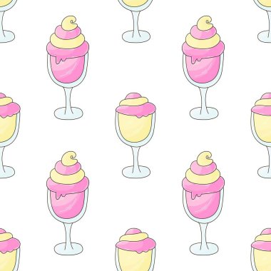 Summer. Pink milkshakes seamless pattern. Cute pattern with cold dessert. Print for cloth design, textile