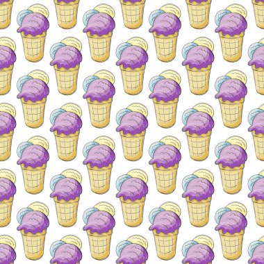 Mor dondurma. Dondurma izi yok. Güzel bir yaz şablonu. Kumaş tasarımı, tekstil, kumaş, duvar kağıdı, ambalaj için yazdırma