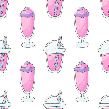 Pembe milkshake pürüzsüz bir desen. Yaz. Tatlı ve soğuk tatlı. Kumaş tasarımı, tekstil, kumaş baskısı