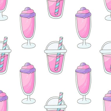 Pembe milkshake pürüzsüz bir desen. Tatlı ve soğuk tatlı. Yaz. Kumaş tasarımı, tekstil, kumaş, duvar kağıdı için yazdır