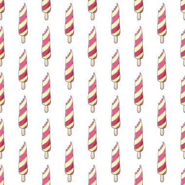 Pink ice cream seamless pattern. Summer. Wonderful bright pattern with sweet watermelon dessert. Print for design