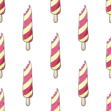 Pembe, pürüzsüz dondurma deseni. Yaz. Tatlı karpuz tatlısıyla harika bir desen. Kumaş tasarımı, tekstil, kumaş baskısı